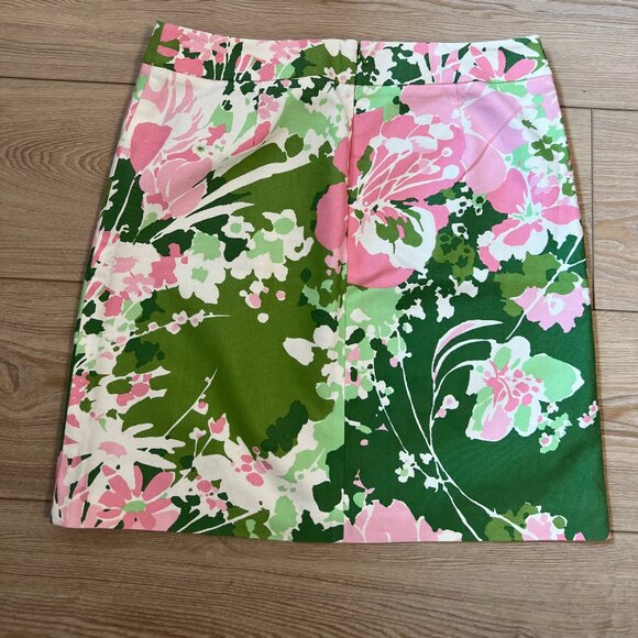💐Talbots Sz 14P Green White Petal pink Floral Pencil Skirt vibrant Green White - Picture 2 of 8